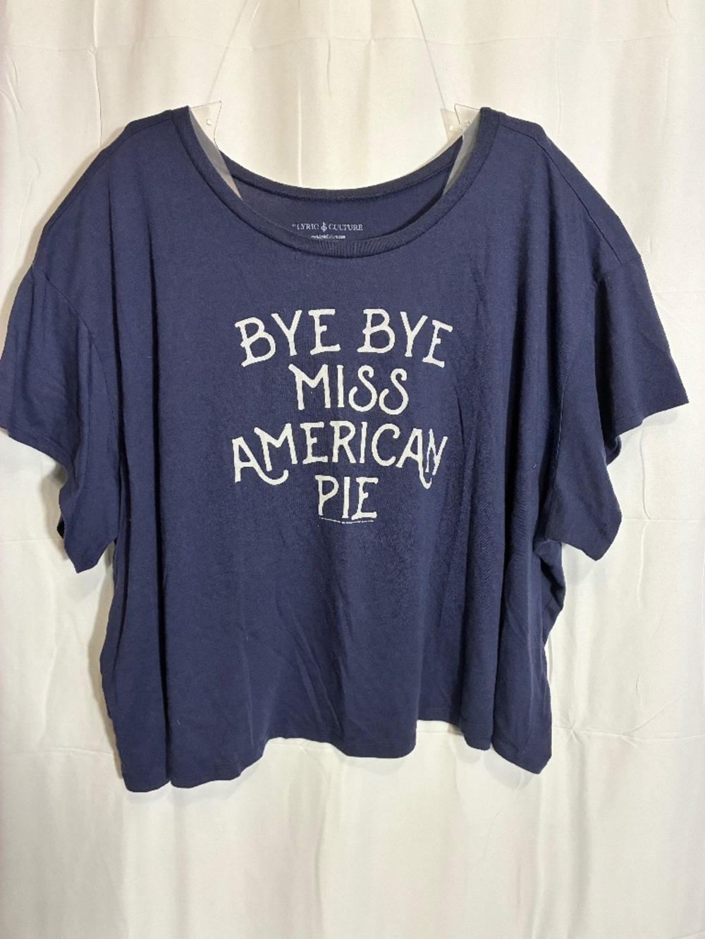 Lyric & Culture "Bye Bye Miss American Pie" Blue Cropped Graphic Tee